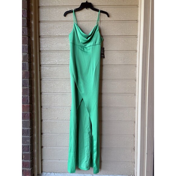 Aidan Mattox women Cowl Neck Satin Knit Long Column Gown size 2 Flora Green $220 - Picture 4 of 9